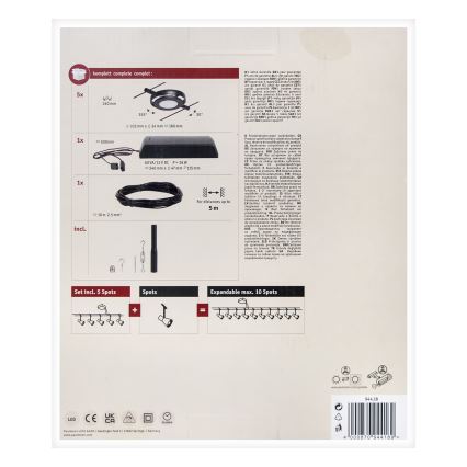 Paulmann 94418 - SET 5xLED/4,5W Spoturi pentru sistem cu cablu ROUNDMAC 230V negru