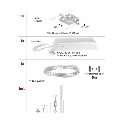 Paulmann 94420 - Set 5xLED/4,5W sistem complet cu cablu MAC 230V crom mat