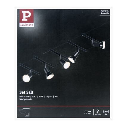 Paulmann 94446 - Sistem complet cu cablu SALT, 230 V, set 5 x GU5,3/10W, negru