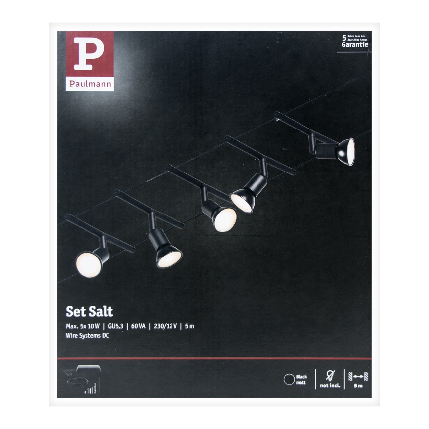 Paulmann 94446 - Sistem complet cu cablu SALT, 230 V, set 5 x GU5,3/10W, negru