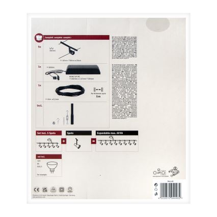 Paulmann 94446 - Sistem complet cu cablu SALT, 230 V, set 5 x GU5,3/10W, negru