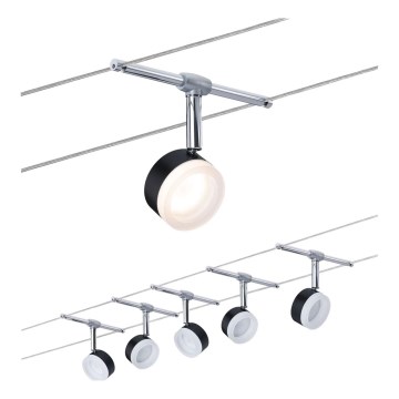 Paulmann 94457 - Set 5x LED, 4W, sistem de cablu complet CLEAR, 230V, negru/crom lucios
