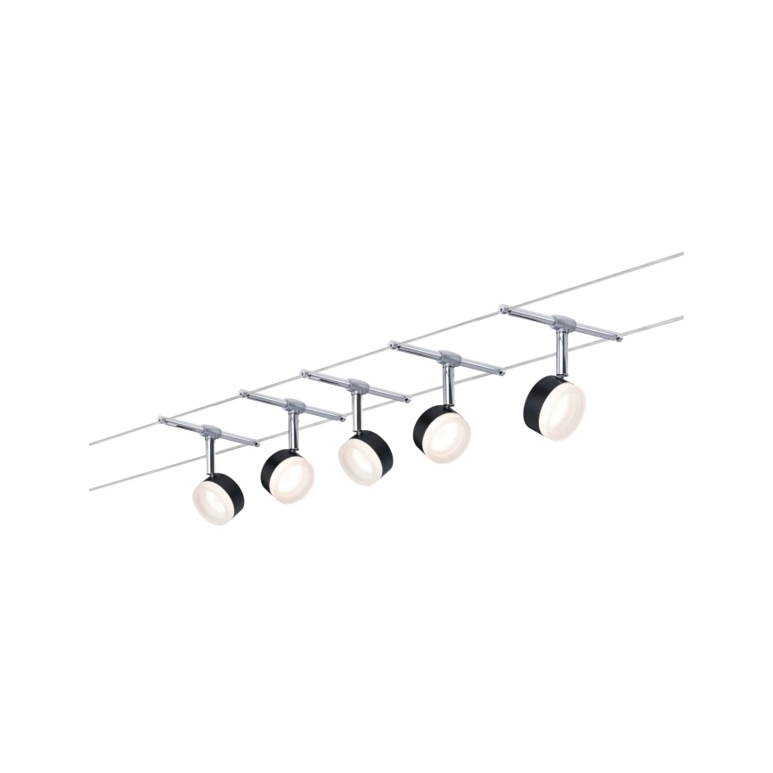 Paulmann 94457 - Set 5x LED, 4W, sistem de cablu complet CLEAR, 230V, negru/crom lucios