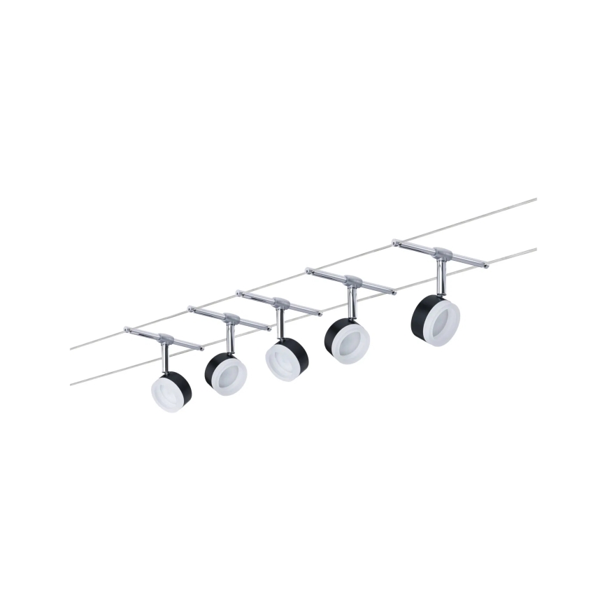 Paulmann 94457 - Set 5x LED, 4W, sistem de cablu complet CLEAR, 230V, negru/crom lucios
