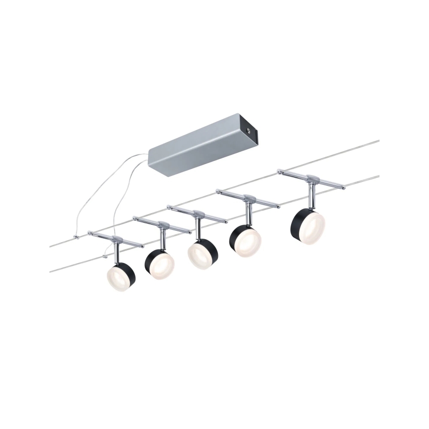 Paulmann 94457 - Set 5x LED, 4W, sistem de cablu complet CLEAR, 230V, negru/crom lucios