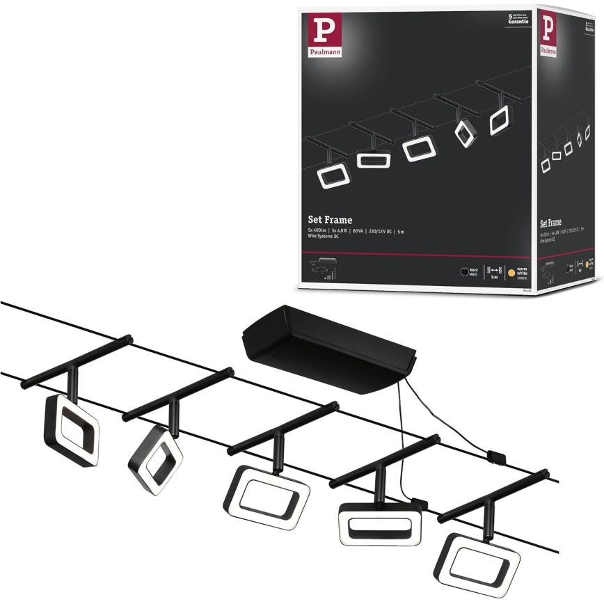 Paulmann 94485 - Set complet 5 x LED (4,8 W), sistem pe cablu FRAME, 230 V, negru
