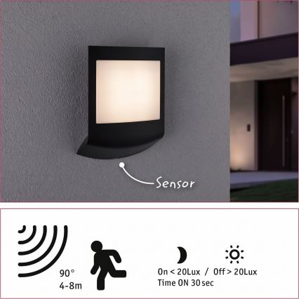 Paulmann 94513 - RGBW LED/8,2W IP44 Dimerizabilă aplică de perete pentru exterior cu senzor de mișcare și de crepuscul PADEA 230V antracit