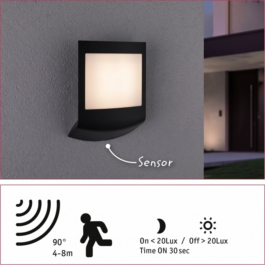 Paulmann 94513 - RGBW LED/8,2W IP44 Dimerizabilă aplică de perete pentru exterior cu senzor de mișcare și de crepuscul PADEA 230V antracit