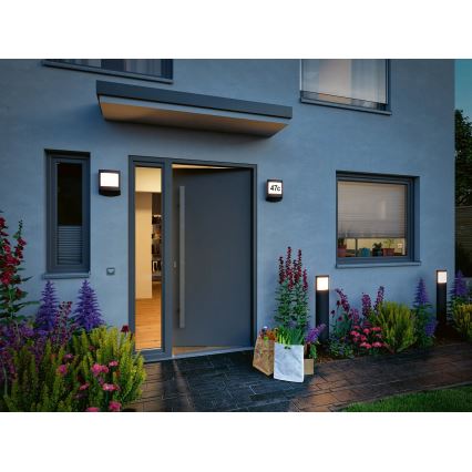 Paulmann 94515 - LED/8,5W IP44 Dimmabil plăcuță iluminată pentru număr de casă cu senzor de mișcare și senzor crepuscular PADEA 230V antracit