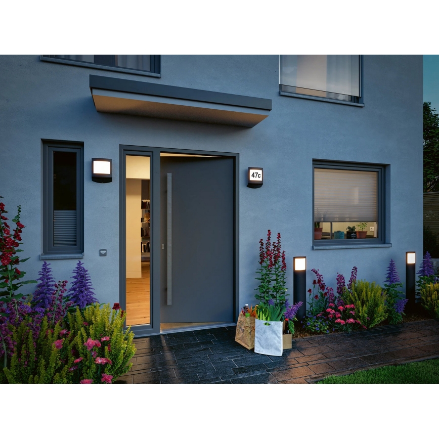 Paulmann 94515 - LED/8,5W IP44 Dimmabil plăcuță iluminată pentru număr de casă cu senzor de mișcare și senzor crepuscular PADEA 230V antracit