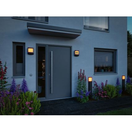 Paulmann 94515 - LED/8,5W IP44 Dimmabil plăcuță iluminată pentru număr de casă cu senzor de mișcare și senzor crepuscular PADEA 230V antracit