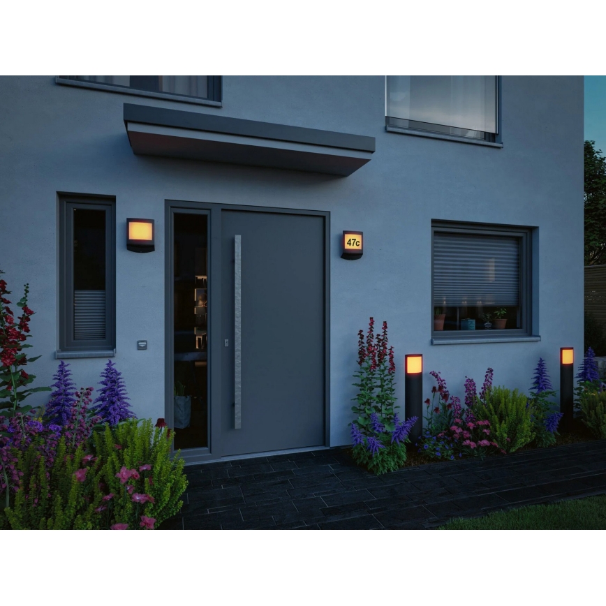 Paulmann 94515 - LED/8,5W IP44 Dimmabil plăcuță iluminată pentru număr de casă cu senzor de mișcare și senzor crepuscular PADEA 230V antracit
