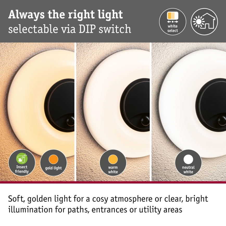 Paulmann 94956 - LED/20,5W IP65 Corp de iluminat de perete pentru exterior, dimabil, cu senzor de mișcare și de crepuscul AUREVA 230V 2200/3000/4000K antracit