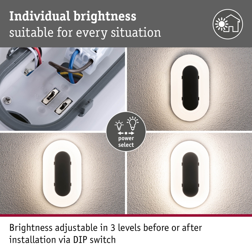 Paulmann 94957 - LED/18,5W IP65 Aplică de perete pentru exterior reglabilă ELUNOR 230V 2200/3000/4000K antracit