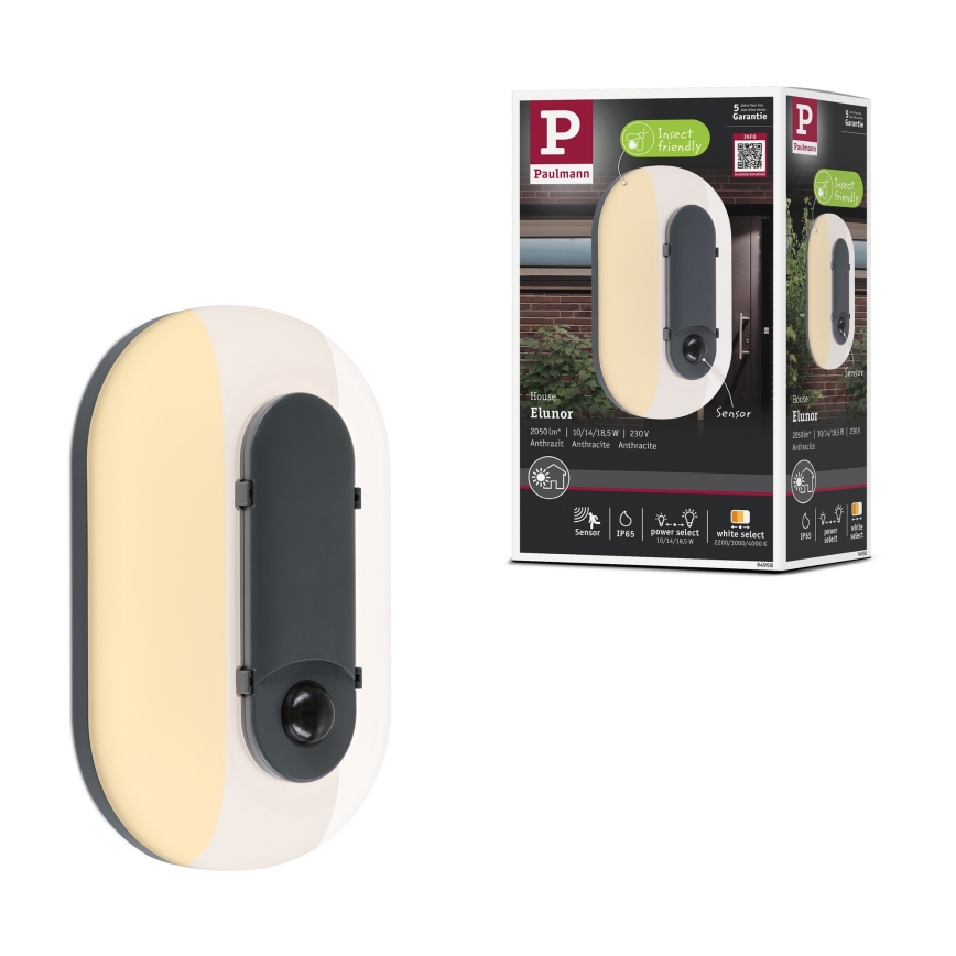 Paulmann 94957 - LED/18,5W IP65 Aplică de perete pentru exterior reglabilă ELUNOR 230V 2200/3000/4000K antracit