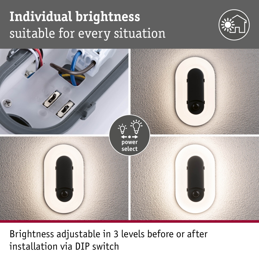 Paulmann 94958 - LED/18,5W IP65 Aplică de exterior dimerizabilă cu senzor de mișcare și de crepuscul ELUNOR 230V 2200/3000/4000K antracit