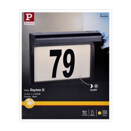 Paulmann 95388 - Număr casă solar LED/0,05W IP44 cu senzor DAYTON 1,2V 600 mAh