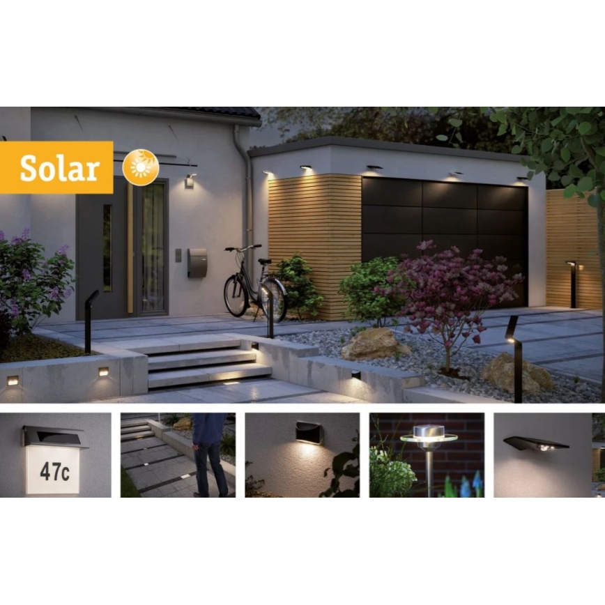 Paulmann 95393 - Lampă solară de perete LED/4W IP44 cu senzor și funcție de reglare a intensității SOLVEIG 3,7V 2000 mAh