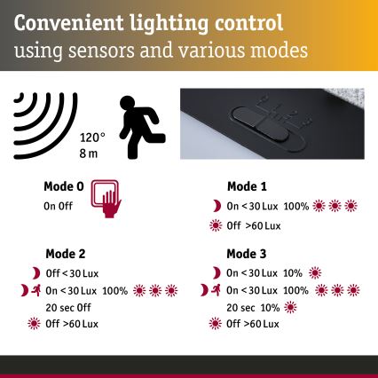 Paulmann 95746 - LED/2,3W IP44 Aplică solară de perete cu senzor EILEEN 3,7/230V 4000 mAh neagră
