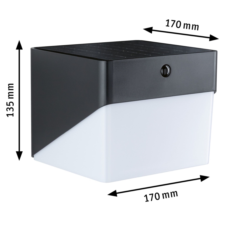 Paulmann 95746 - LED/2,3W IP44 Aplică solară de perete cu senzor EILEEN 3,7/230V 4000 mAh neagră