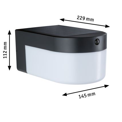 Paulmann 95747 - LED/2,3W IP44 Aplica de perete solară cu senzor CALYNE 3,7/230V 4000 mAh negru