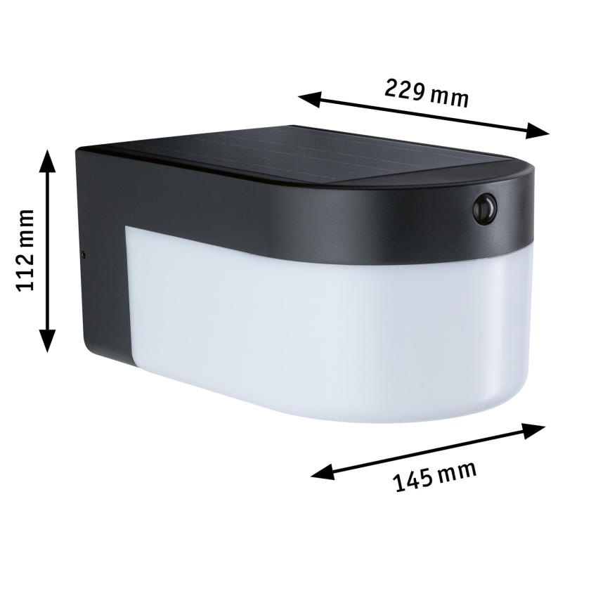 Paulmann 95747 - LED/2,3W IP44 Aplica de perete solară cu senzor CALYNE 3,7/230V 4000 mAh negru