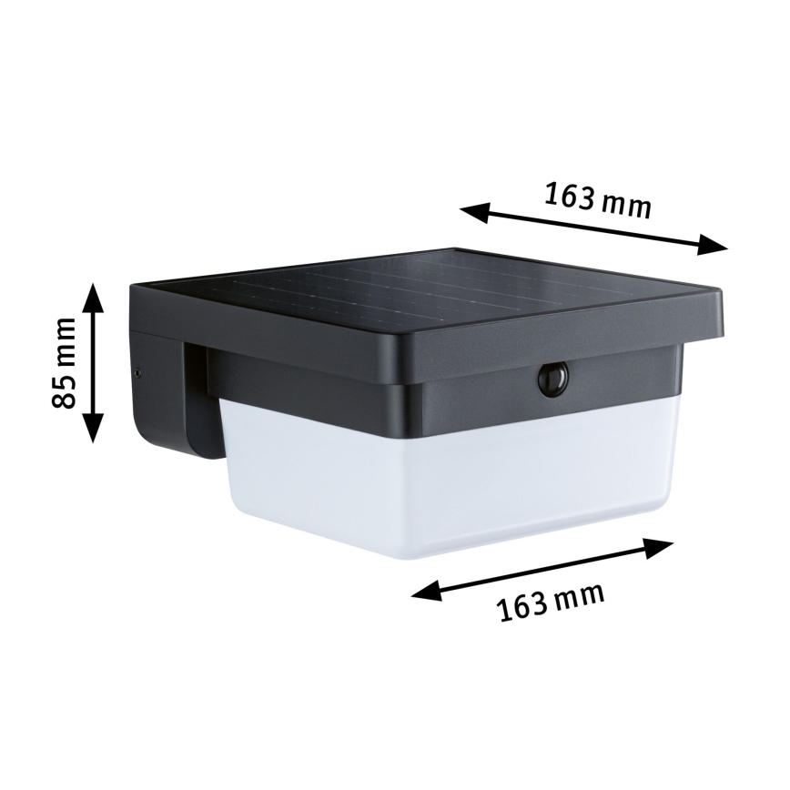 Paulmann 95748 - LED/2,3W IP44 Aplica solară de perete cu senzor ISLEEN 3,7/230V 4000 mAh neagră