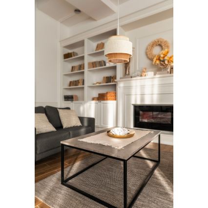 Pendul BOHO pe cablu, 1x E27, 60W, 230V, Ø 20 cm, alb/iută