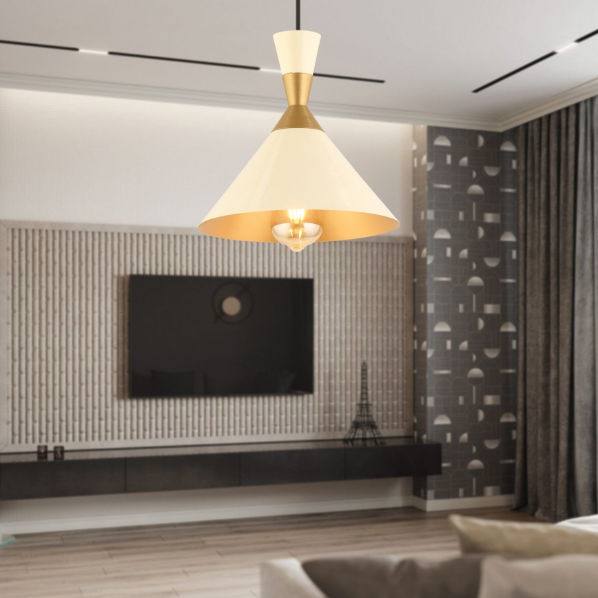 Pendul cu cablu MONZA 1x E27/40W/230V Ø 25 cm crem/auriu