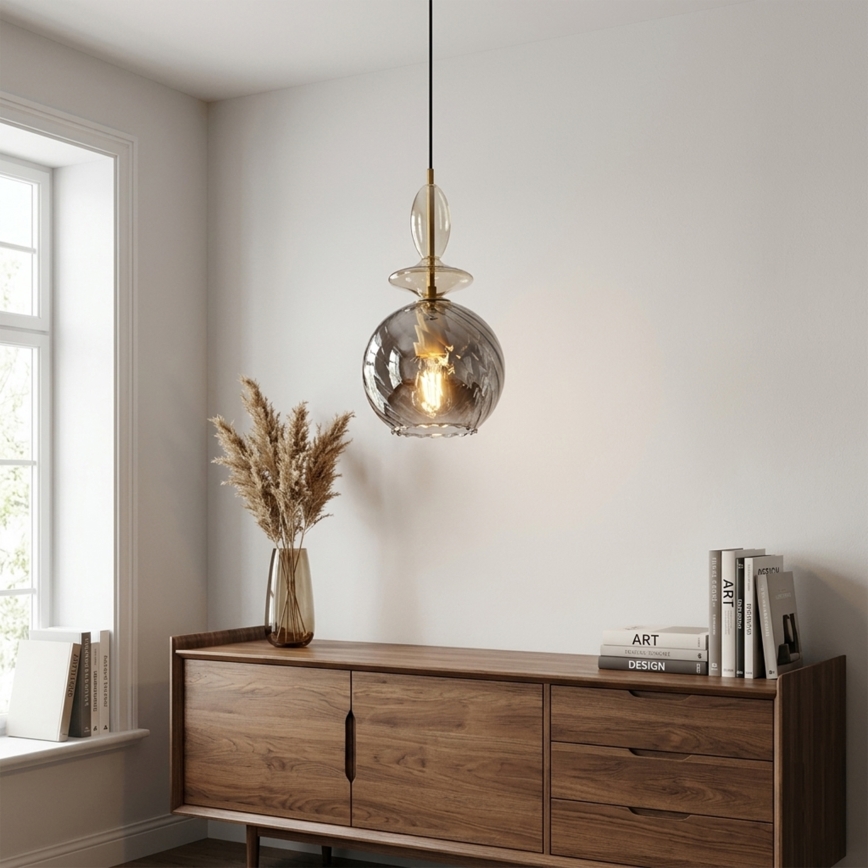 Pendul cu cablu VELLO 1xE27/15W/230V negru/bej fumuriu/negru