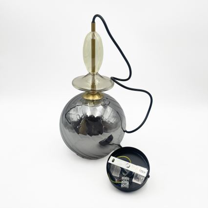 Pendul cu cablu VELLO 1xE27/15W/230V negru/bej fumuriu/negru