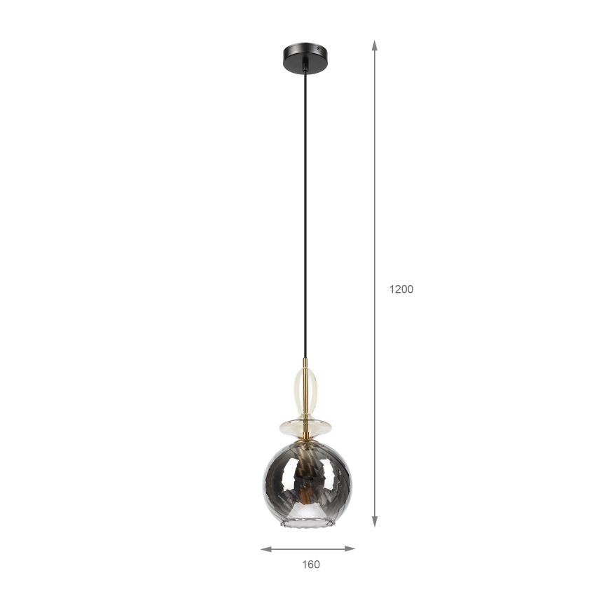 Pendul cu cablu VELLO 1xE27/15W/230V negru/bej fumuriu/negru