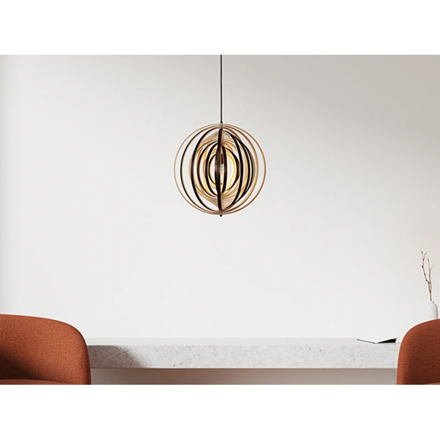 Pendul din lemn cu cablu, 1xE27/60W/230V, Ø 43,5 cm, lemn masiv/furnir/lemn de cauciuc