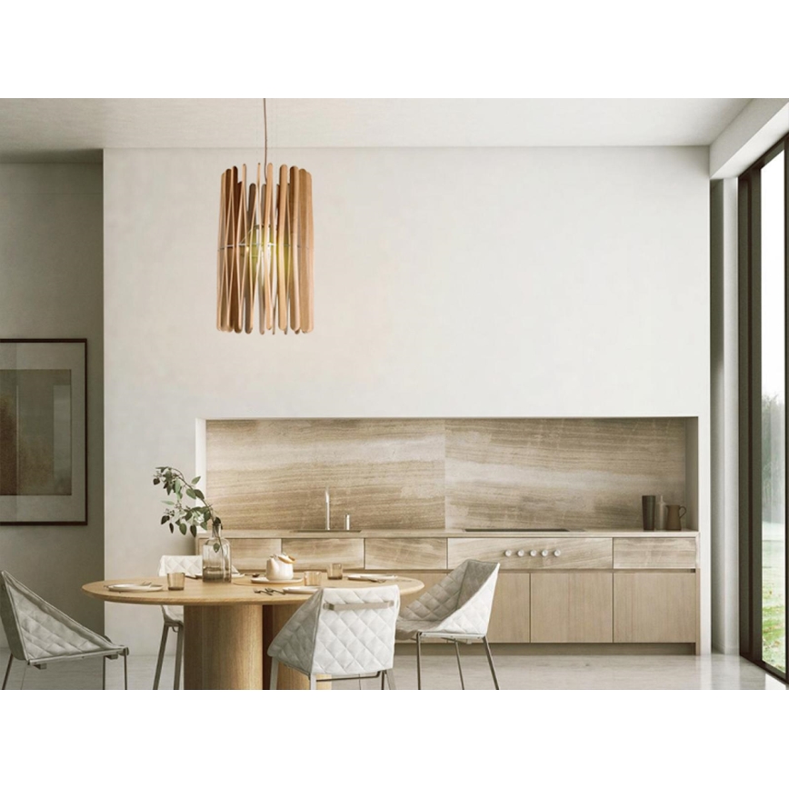 Pendul din lemn masiv pe cablu, 1xE27/60W/230V, diametru 38 cm, frasin/lemn de cauciuc