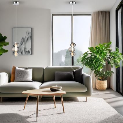 Pendul LED BOLLA cu cablu, 12W/230V, Ø 16 cm, crom lucios/gri fumuriu