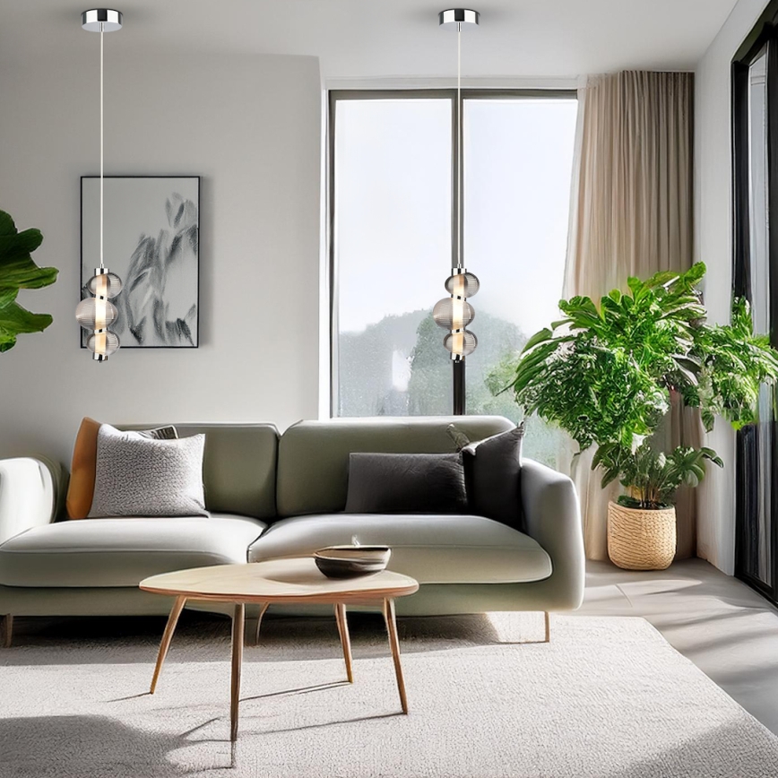 Pendul LED BOLLA cu cablu, 12W/230V, Ø 16 cm, crom lucios/gri fumuriu