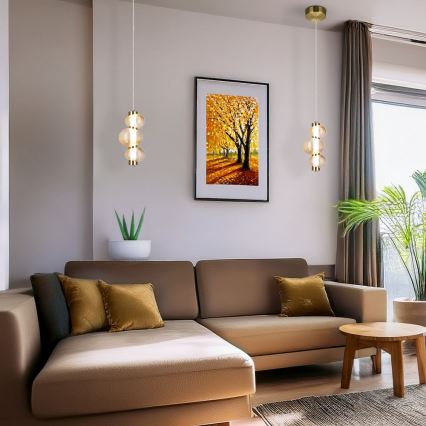 Pendul LED pe cablu BOLLA LED/12W/230V Ø 16 cm auriu/bej fumuriu