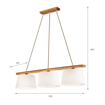 Pendul pe cablu AIDA 3xE27/60W/230V, Ø 25 cm, stejar