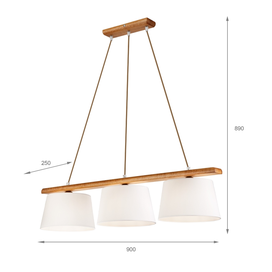 Pendul pe cablu AIDA 3xE27/60W/230V, Ø 25 cm, stejar