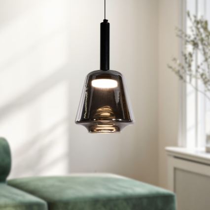 Pendul pe cablu BUENO 1xGX53/9W/230V Ø 18 cm, sticlă fumurie, negru