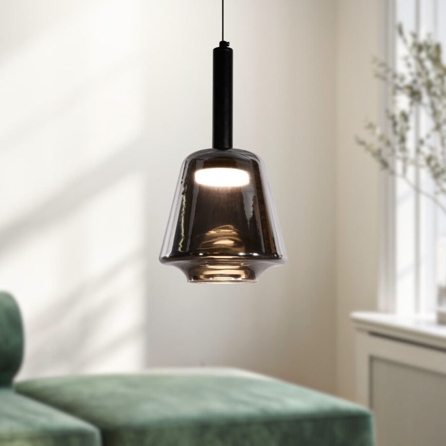 Pendul pe cablu BUENO 1xGX53/9W/230V Ø 18 cm, sticlă fumurie, negru