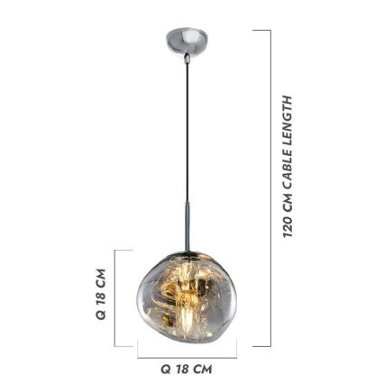 Pendul pe cablu CRUMPLED, 1xE27/24W/230V, Ø 18 cm, fumuriu