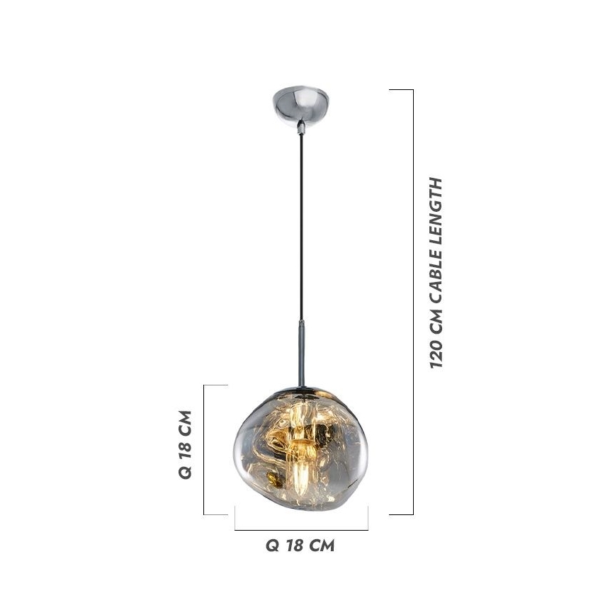 Pendul pe cablu CRUMPLED, 1xE27/24W/230V, Ø 18 cm, fumuriu