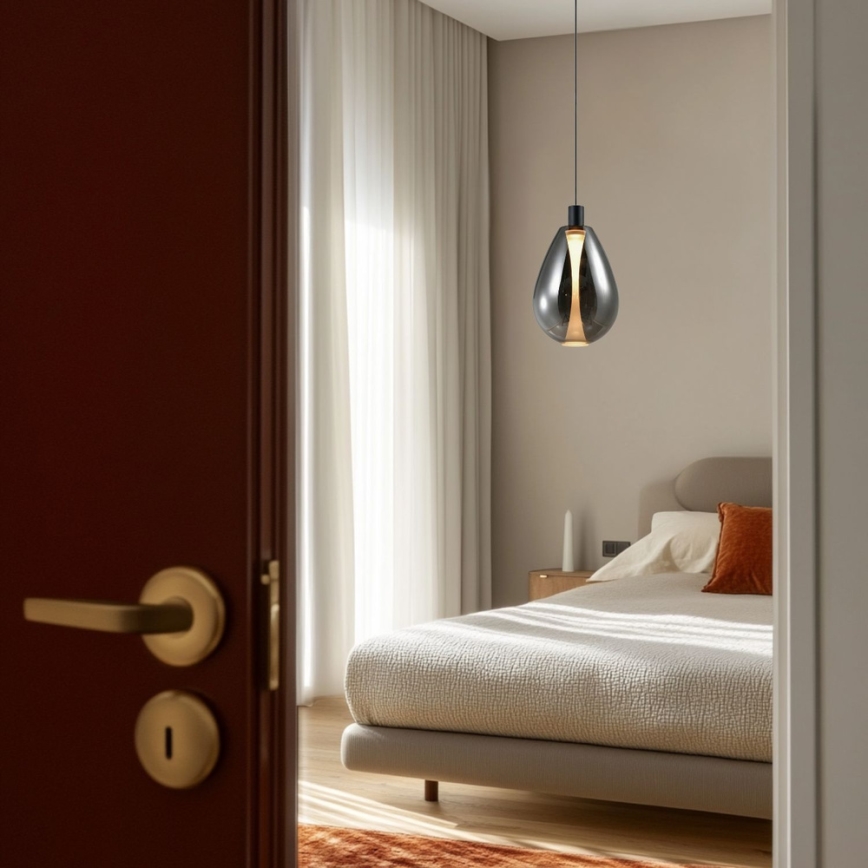 Pendul pe cablu DENSO 1x G9/5W/230V Ø 20 cm, crom negru