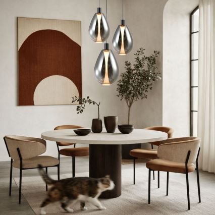 Pendul pe cablu DENSO 1x G9/5W/230V Ø 20 cm, crom negru