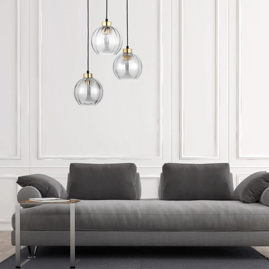 Pendul pe cablu DEVI 3xE27/15W/230V negru/transparent