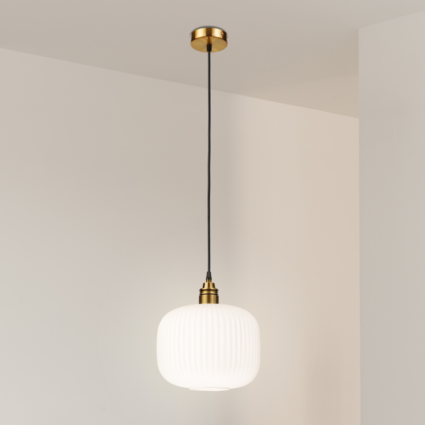 Pendul pe cablu HECTOR, 1xE27/15W/230V, alb/alamă, Ø 25 cm