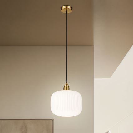 Pendul pe cablu HECTOR, 1xE27/15W/230V, alb/alamă, Ø 25 cm