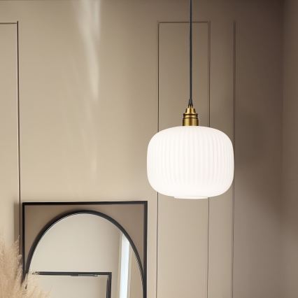 Pendul pe cablu HECTOR, 1xE27/15W/230V, alb/alamă, Ø 25 cm