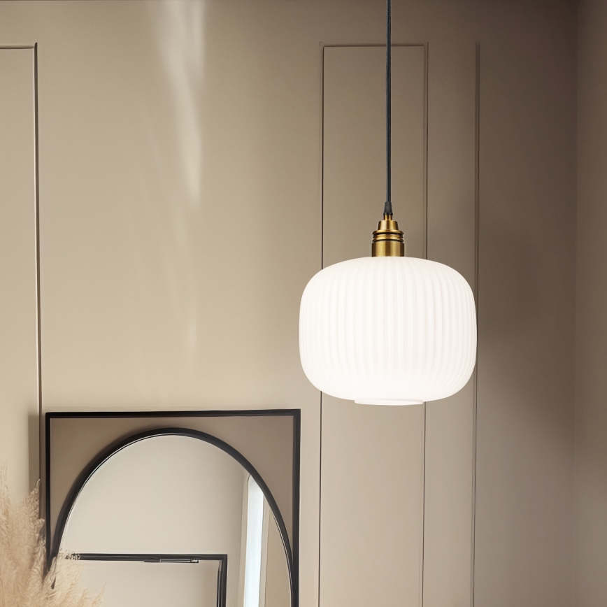 Pendul pe cablu HECTOR, 1xE27/15W/230V, alb/alamă, Ø 25 cm